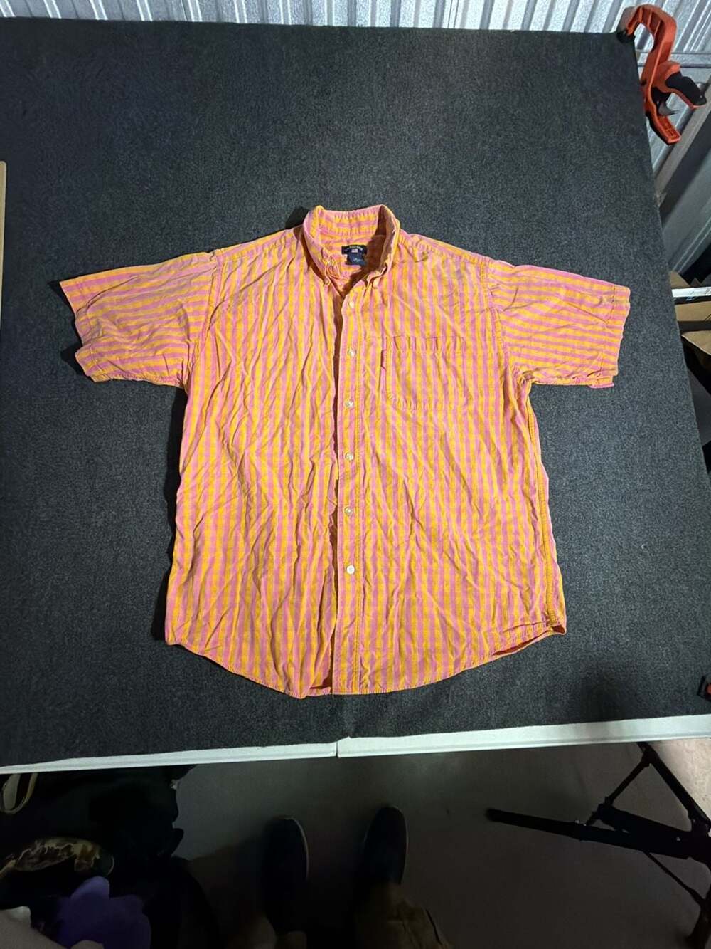 U.S. Polo Assn. Men's Short Sleeve Button Down Shirt Orange and Pink Plaid Cotto
